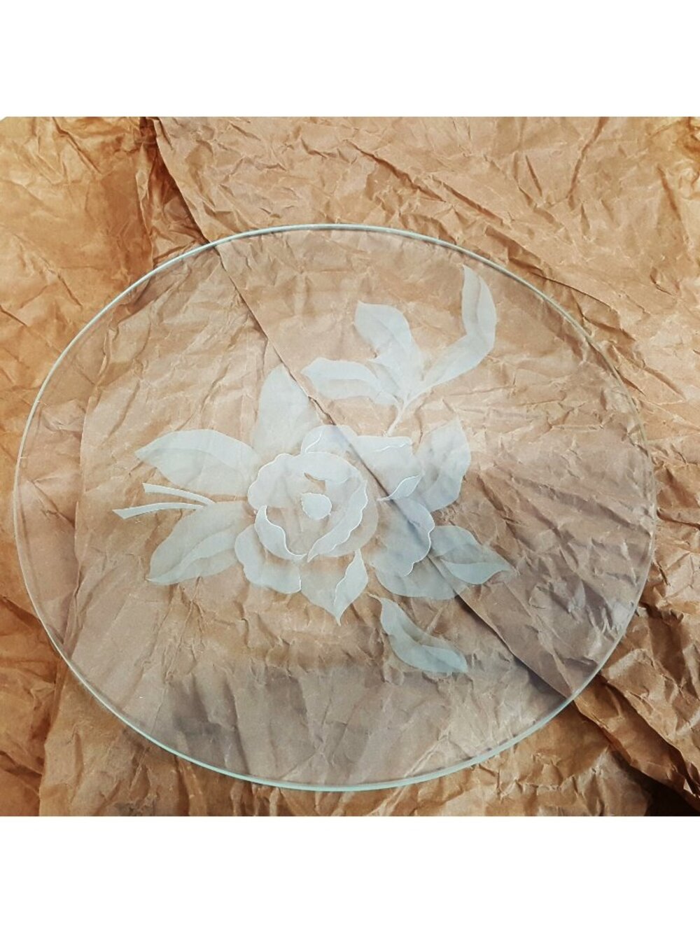 Crystal Clear Rose Point Round Etched Glass Serving Dessert Platter Dish 12.50"